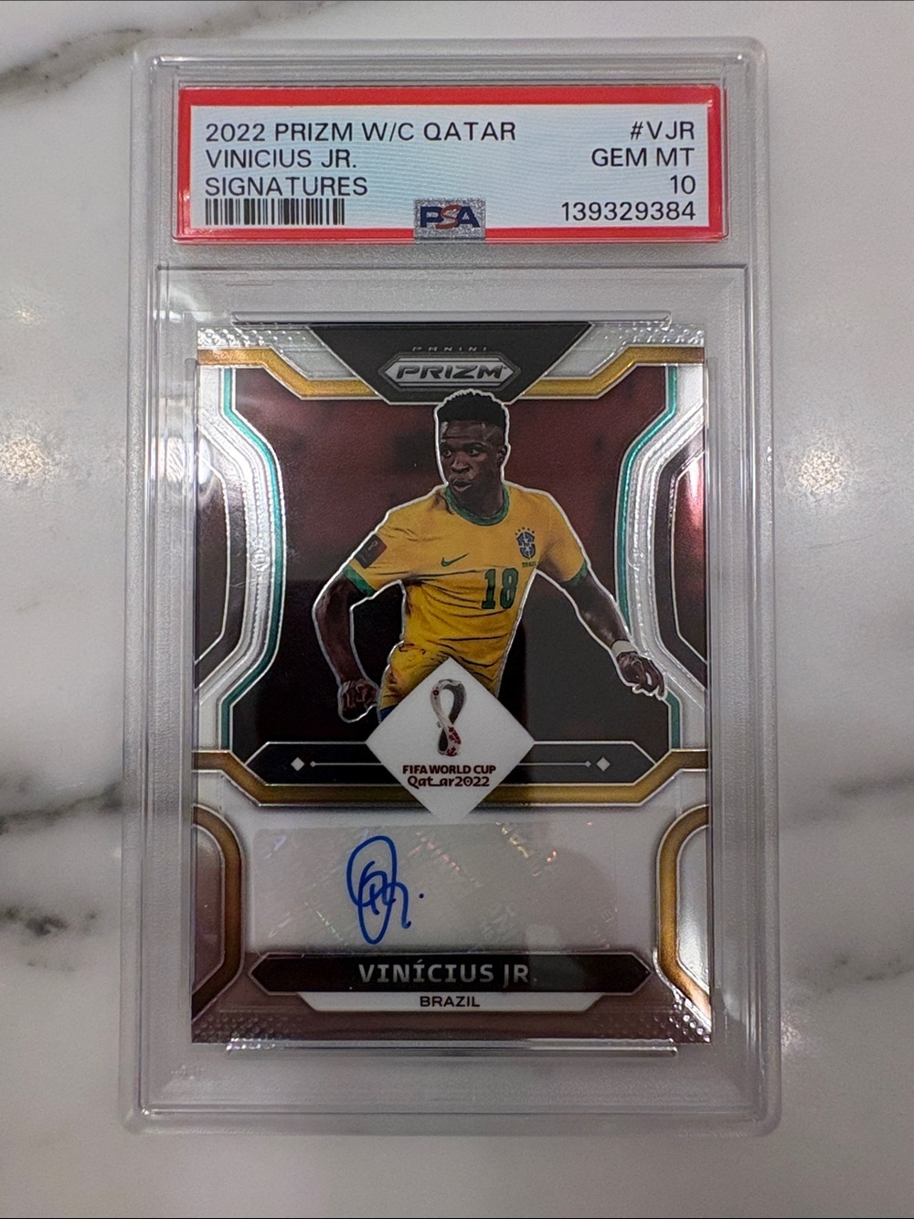 2022 Prizm Vinicius Jr. Qatar World Cup Signed Soccer Card - Yellow